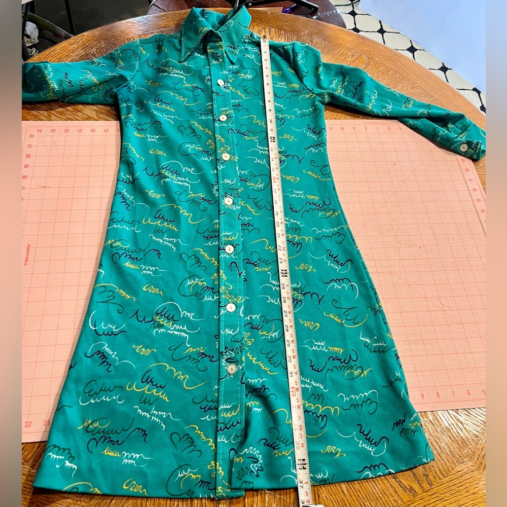 VINTAGE 60s 70s button down shirt dress MCM‎ Twiggy abstract atomic space age - Picture 11 of 17